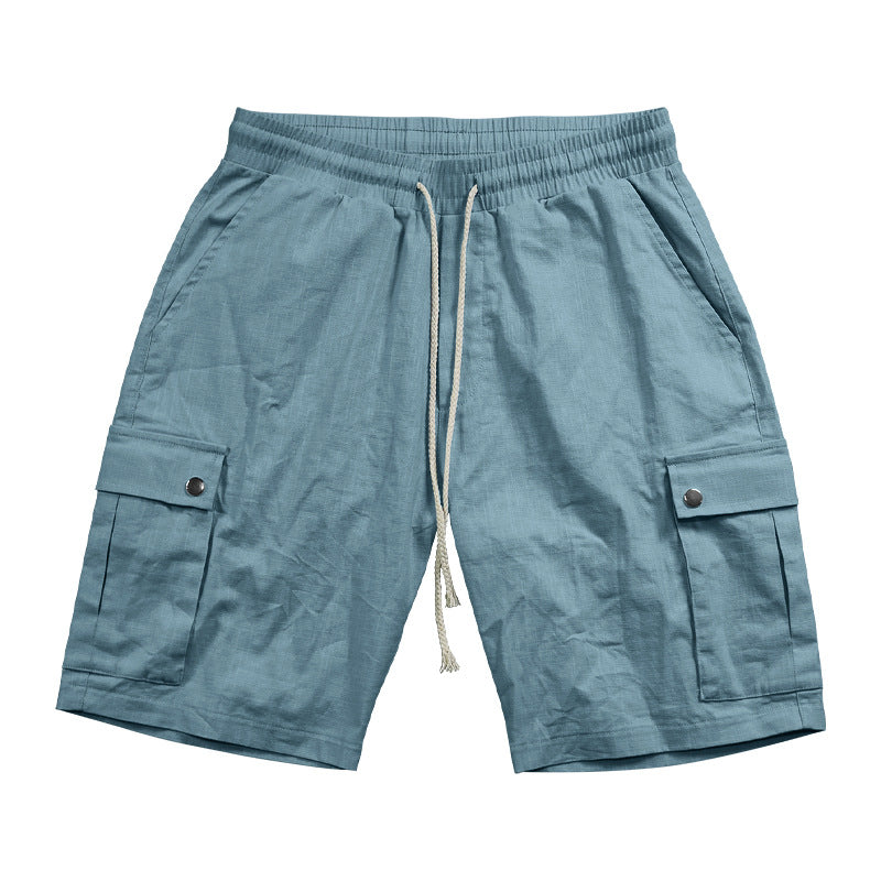 Men's urban cargo Bermuda shorts made of linen-cotton blend with elastic drawstring waistband and snap-flap pockets Mune Fashion