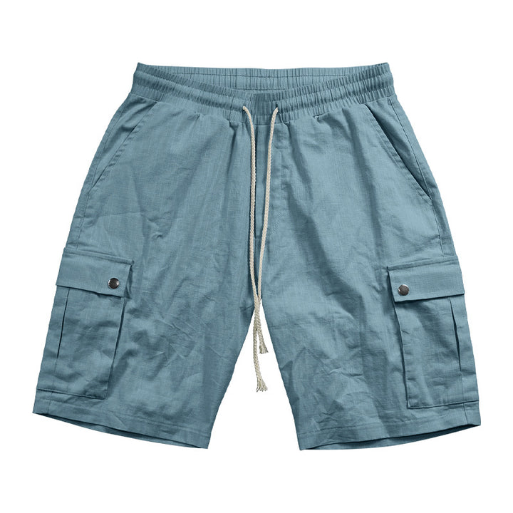 Men's urban cargo Bermuda shorts made of linen-cotton blend with elastic drawstring waistband and snap-flap pockets Mune Fashion