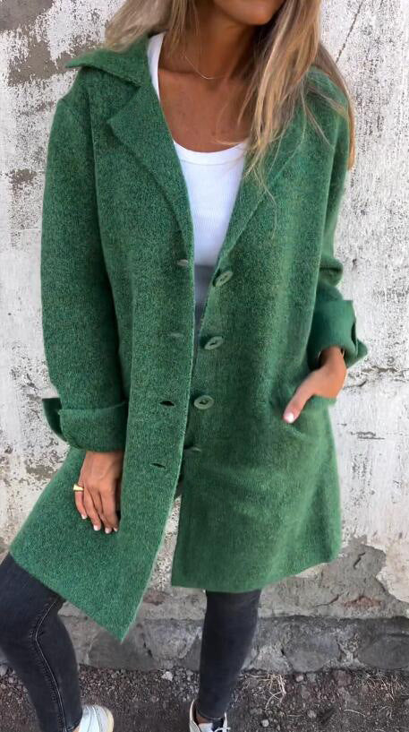 Women nan Oversize wool blend coat with lapel collar, patch pockets, buttoned front, and rolled-up sleeves Mune Fashion