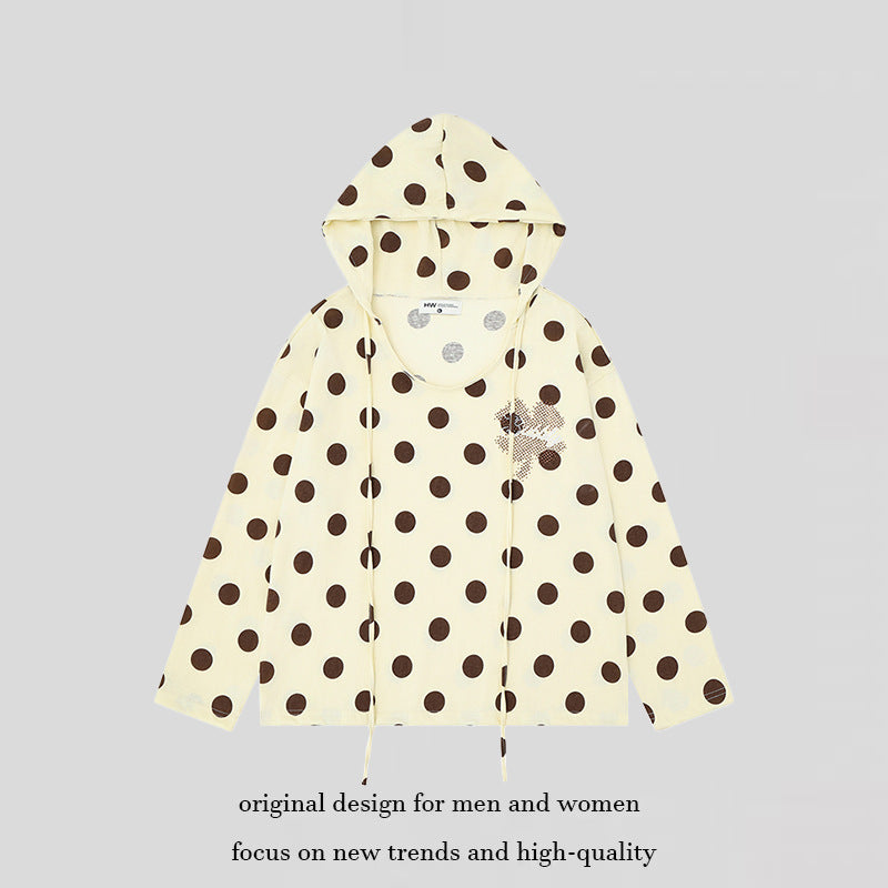 Women's lightweight hooded sweatshirt with all-over polka dot print, drawstring and relaxed fit Mune Fashion