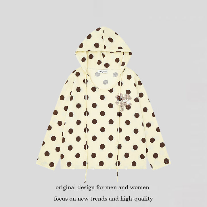 Women's lightweight hooded sweatshirt with all-over polka dot print, drawstring and relaxed fit Mune Fashion