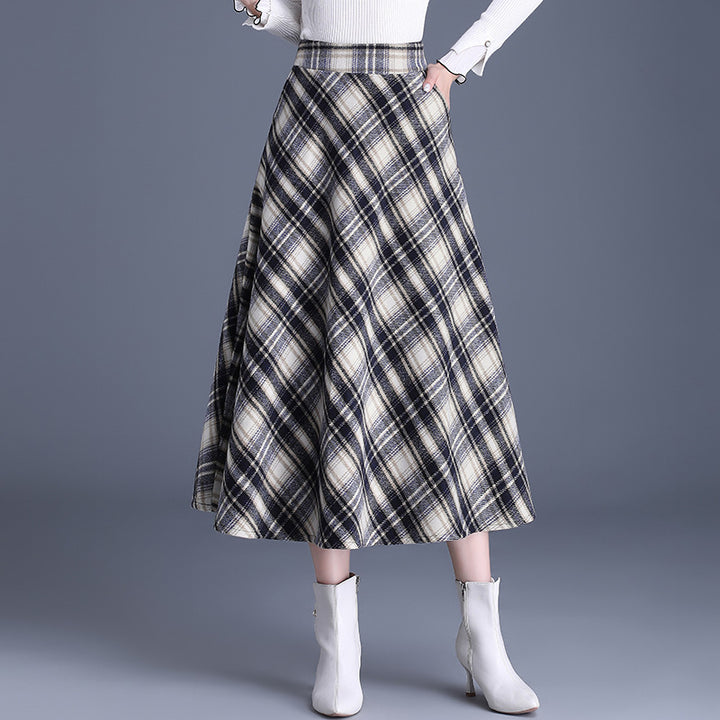 Women's tailored A-line midi skirt with checked pattern, side pockets and wool blend Mune Fashion