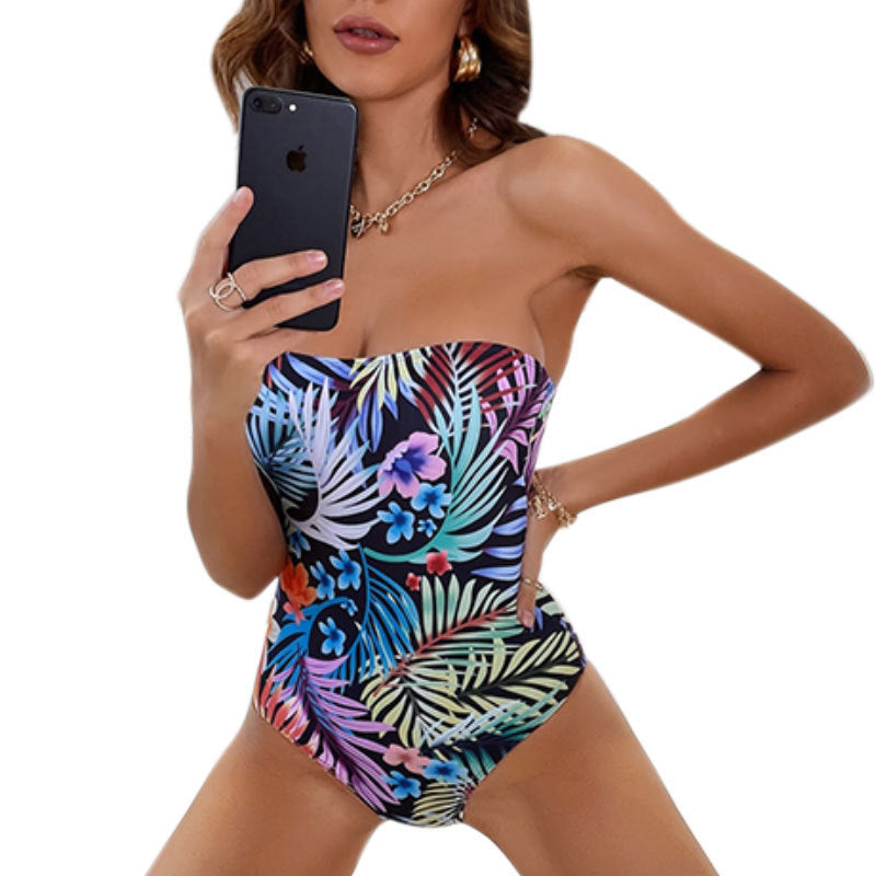 Women's Bandeau Swimsuit with Floral Patterns Mune Fashion