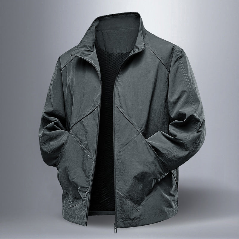 Men's Lightweight Technical Zip Jacket with Stand-Up Collar, Raglan Sleeves & Utility Inserts Mune Fashion
