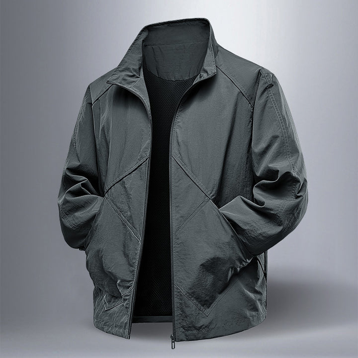 Men's Lightweight Technical Zip Jacket with Stand-Up Collar, Raglan Sleeves & Utility Inserts Mune Fashion