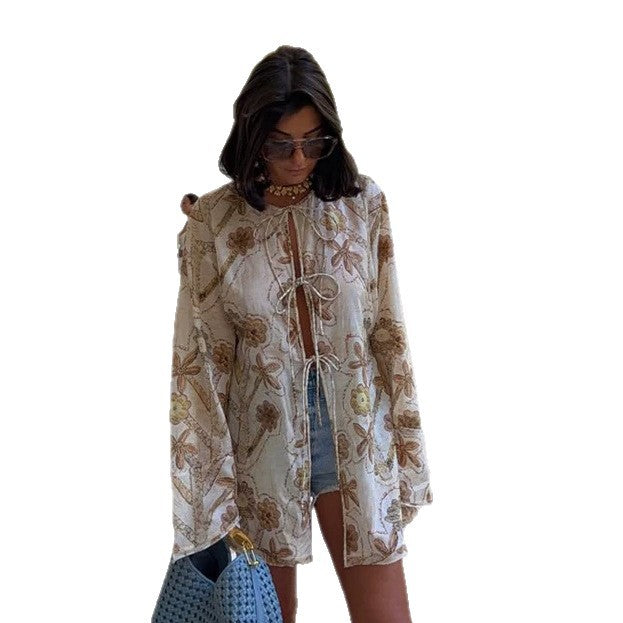 Women's Embroidered Linen Tunic Jacket with Drawstring, Volume Sleeves & Loose Silhouette Mune Fashion
