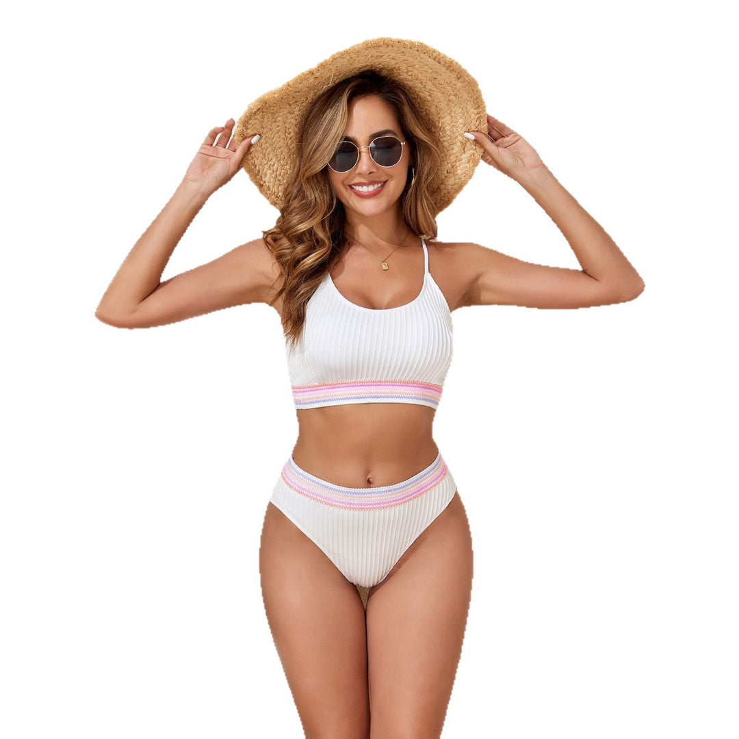 Women’s Sporty Bikini Set with Fashionable Ribbed Design and Elastic Waistband Mune Fashion