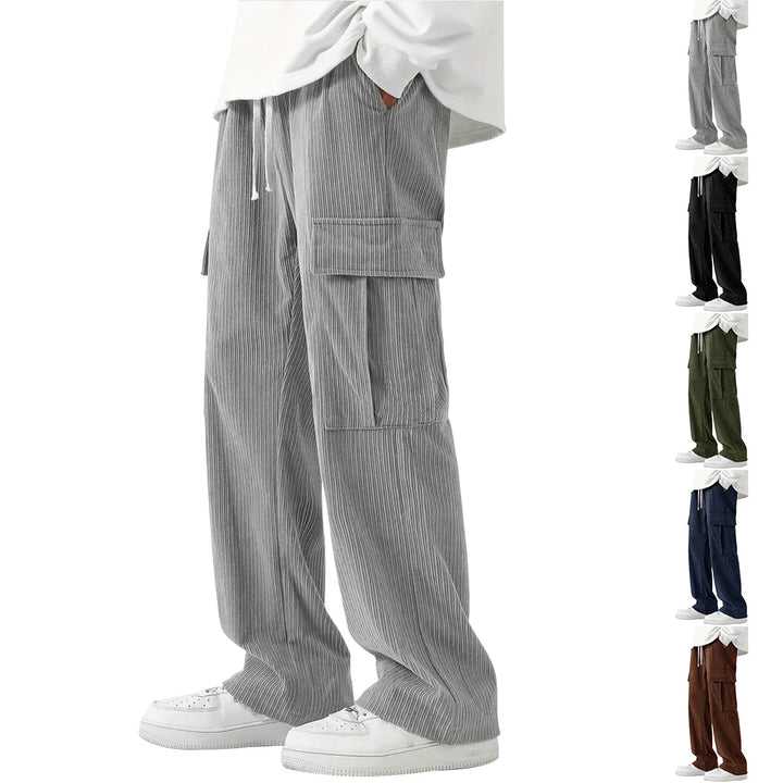 Men's wide-cut corduroy cargo pants with drawstring waistband and large flap pockets Mune Fashion