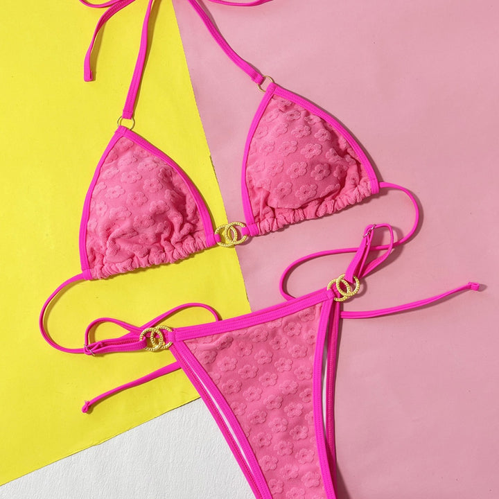 Women Triangle Bikini with glamorous ring details and textured surface Mune Fashion