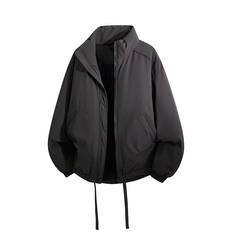 Men's Oversized Windbreaker Bomber Jacket with Drawstring and Stand-Up Collar Mune Fashion