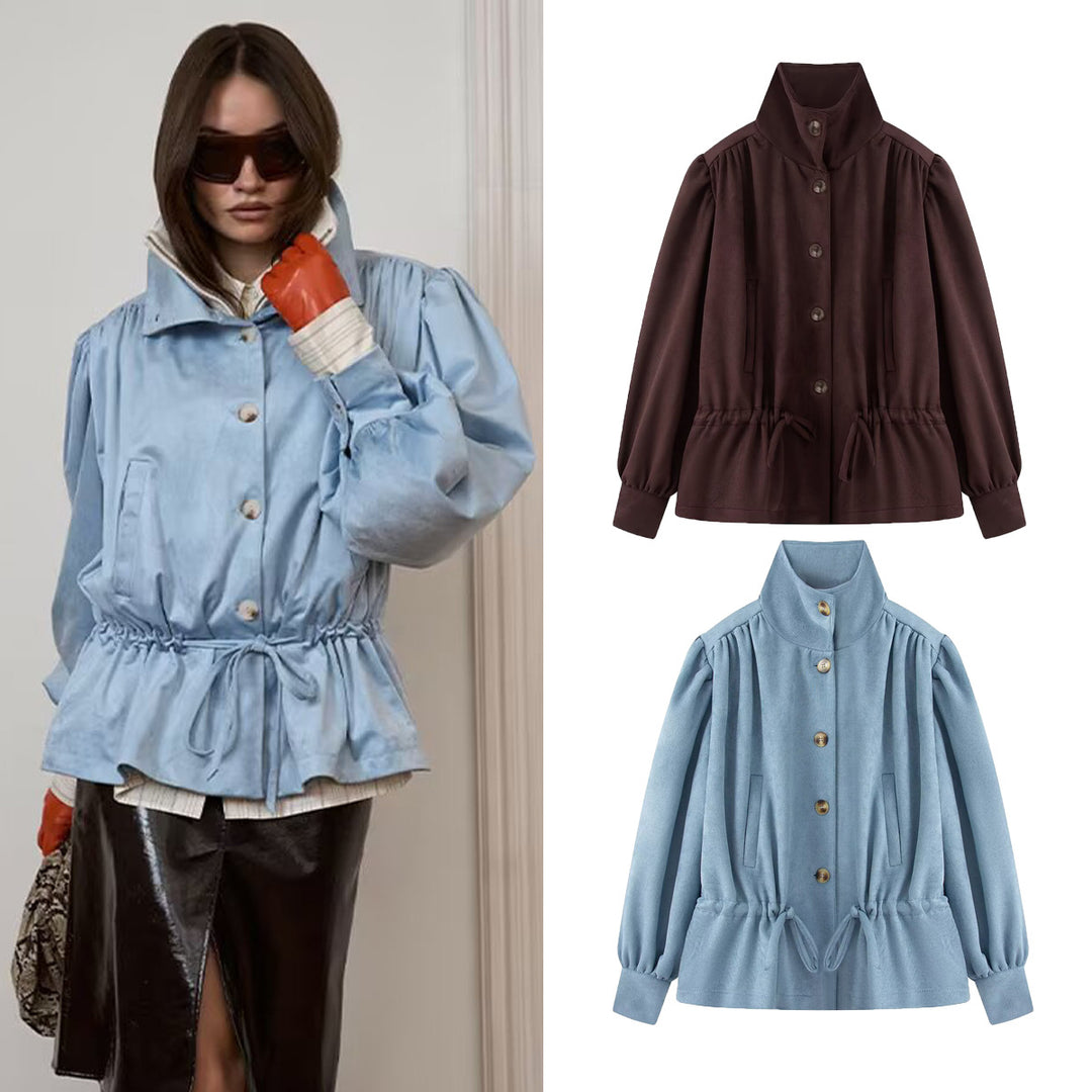Women's short jacket with stand-up collar, drawstring and balloon sleeves Mune Fashion