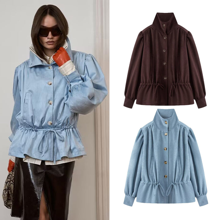 Women's short jacket with stand-up collar, drawstring and balloon sleeves Mune Fashion