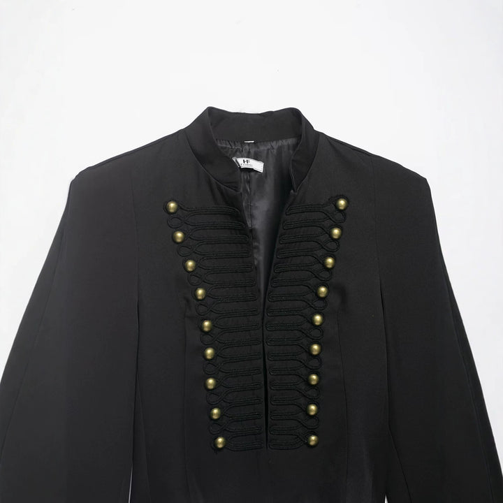 Women's short blazer in hussar style with decorative cord applications and brass buttons Mune Fashion
