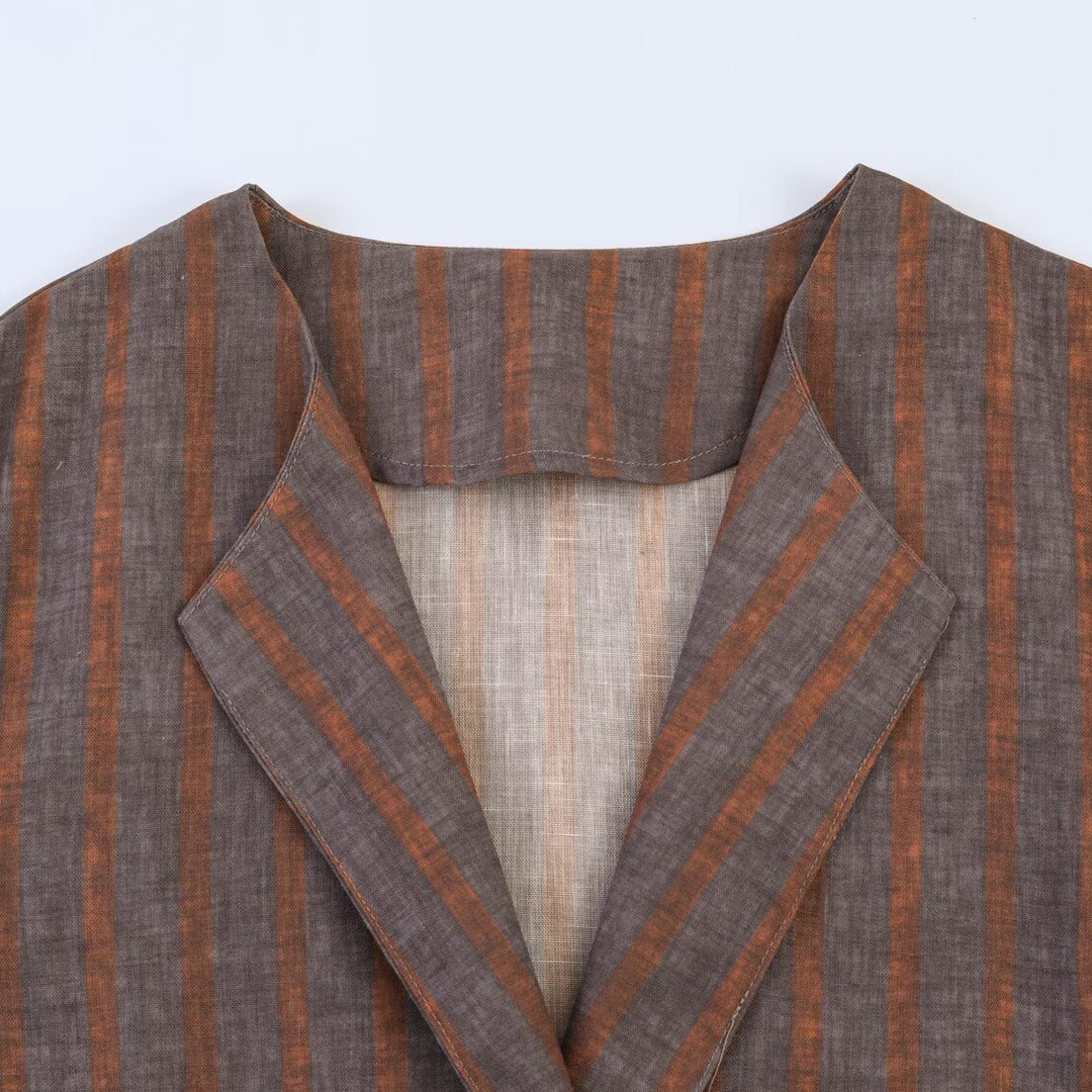 Women's Striped Linen Kimono with Ties Mune Fashion