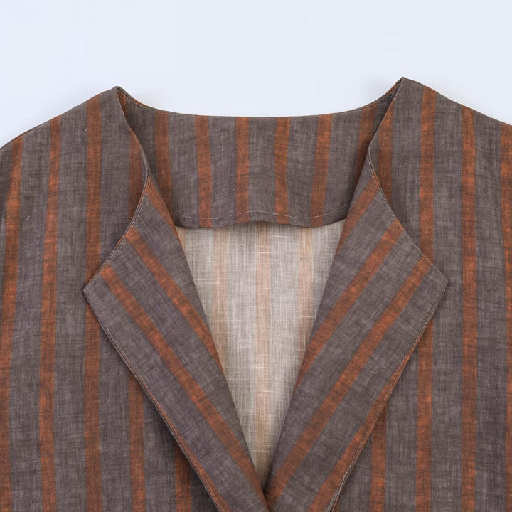 Women's Striped Linen Kimono with Ties Mune Fashion