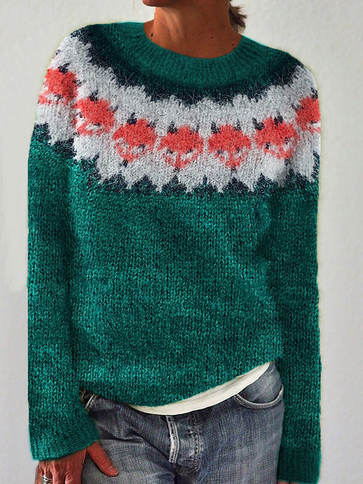 Women's Norwegian sweater made of wool blend with round neck and traditional Fair Isle yoke Mune Fashion