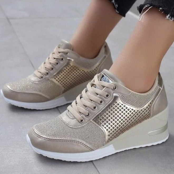 Women's Wedge Sneakers with Breathable Mesh Side Surface and Padded Comfort Insole Mune Fashion