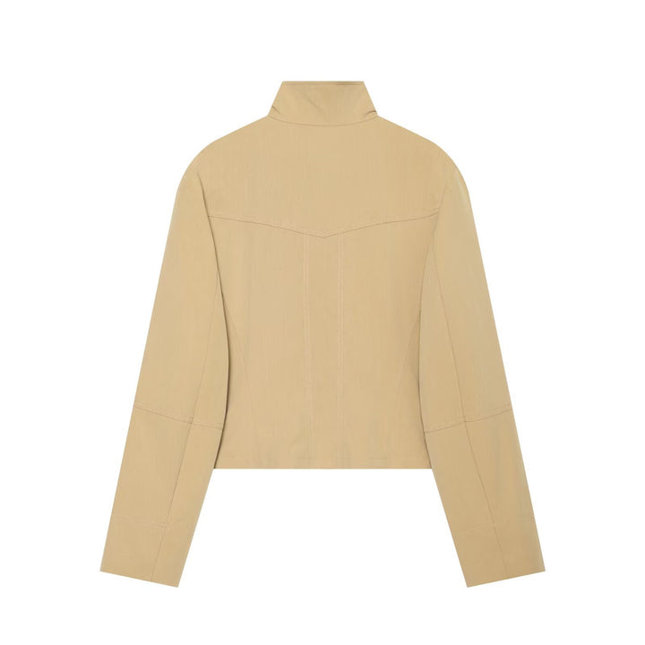 Women Cropped Double-Breasted Utility Jacket with High Stand Collar Drune