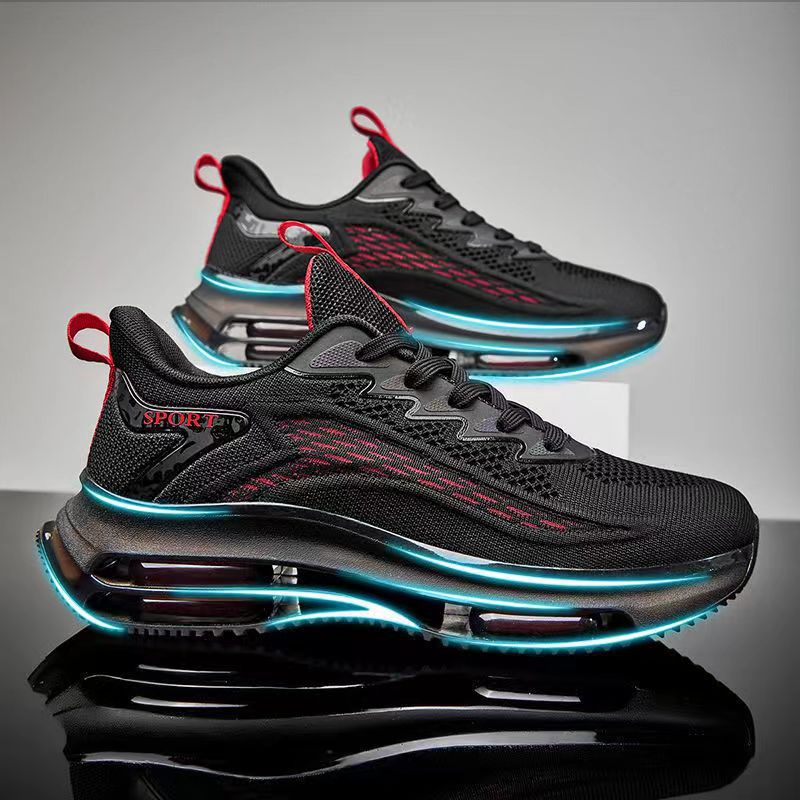 Unisex breathable knitted running sneakers with visible air chamber, reinforced heel and non-slip patterned sole Mune Fashion