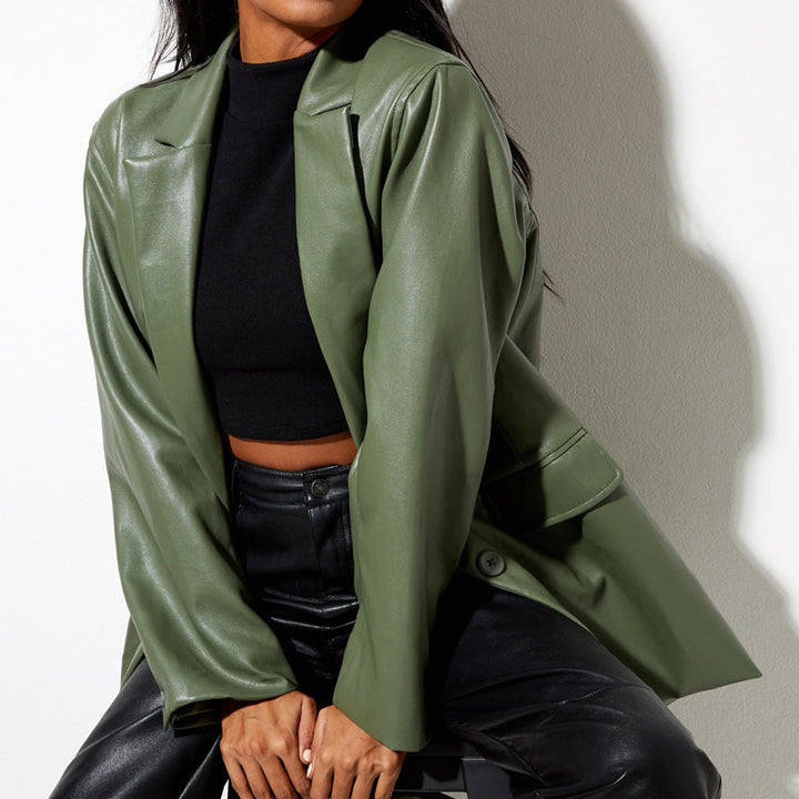 Women's Oversized Faux Leather Blazer Jacket Mune