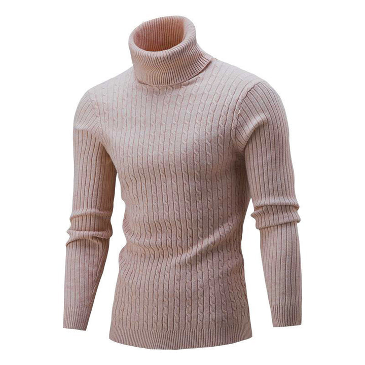 Men's ribbed turtleneck sweater with cable knit pattern and form-fitting slim-fit silhouette Mune Fashion
