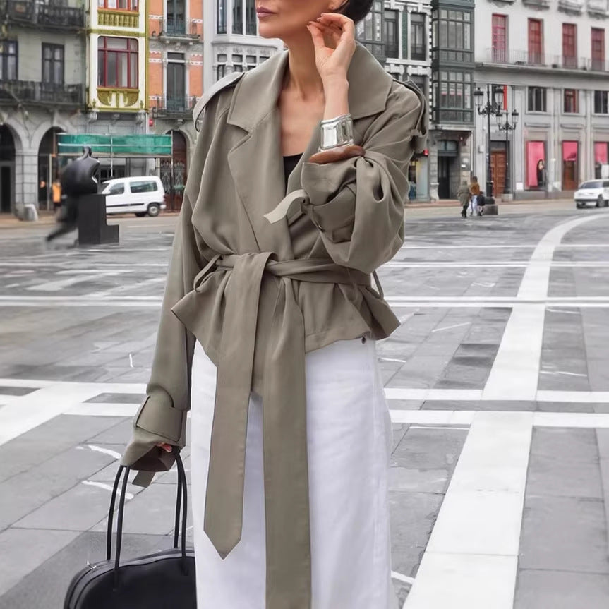 Women Tailored Wrap Coat with Extra Long Tie Belt Mune Fashion