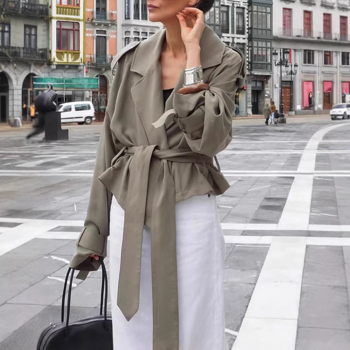 Women Tailored Wrap Coat with Extra Long Tie Belt Mune Fashion