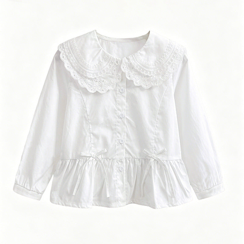 Girl's elegant blouse with lace hem and ruffle details Mune Fashion