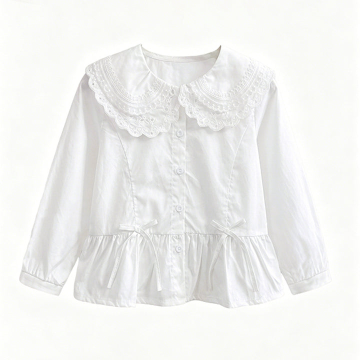 Girl's elegant blouse with lace hem and ruffle details Mune Fashion