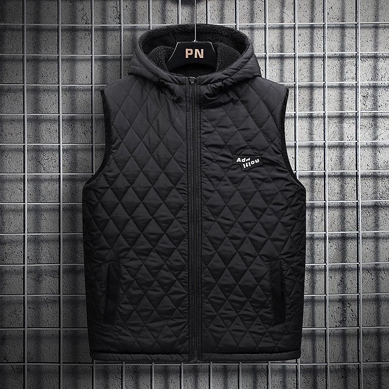 Men's Padded Teddy Fleece Vest with Hood, Full Zip and Letter Patch Mune Fashion