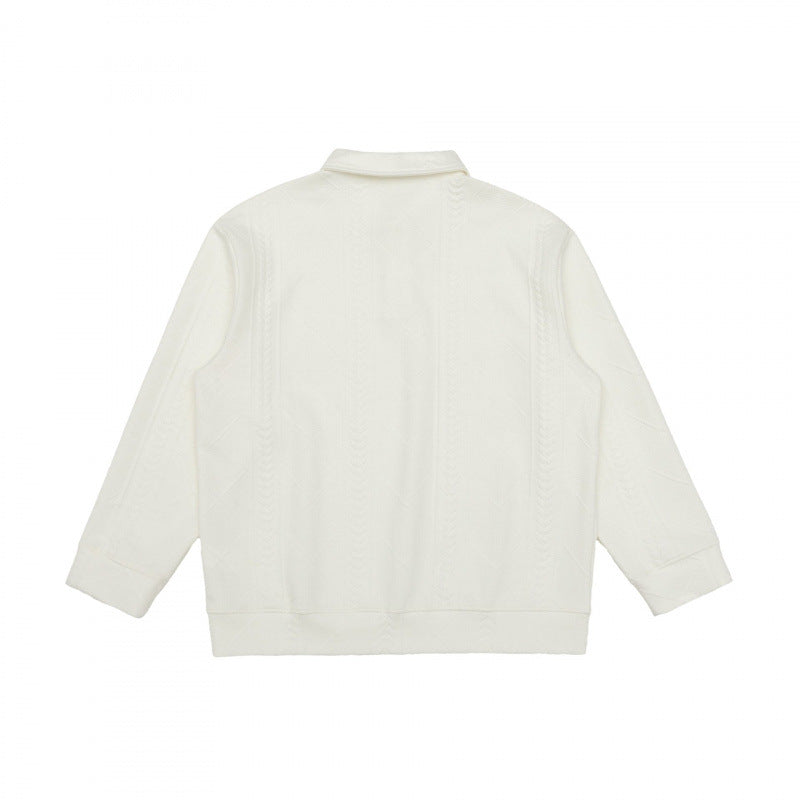 Unisex polo shirt knitted sweater with cable pattern, boxy cut and shirt collar Mune Fashion