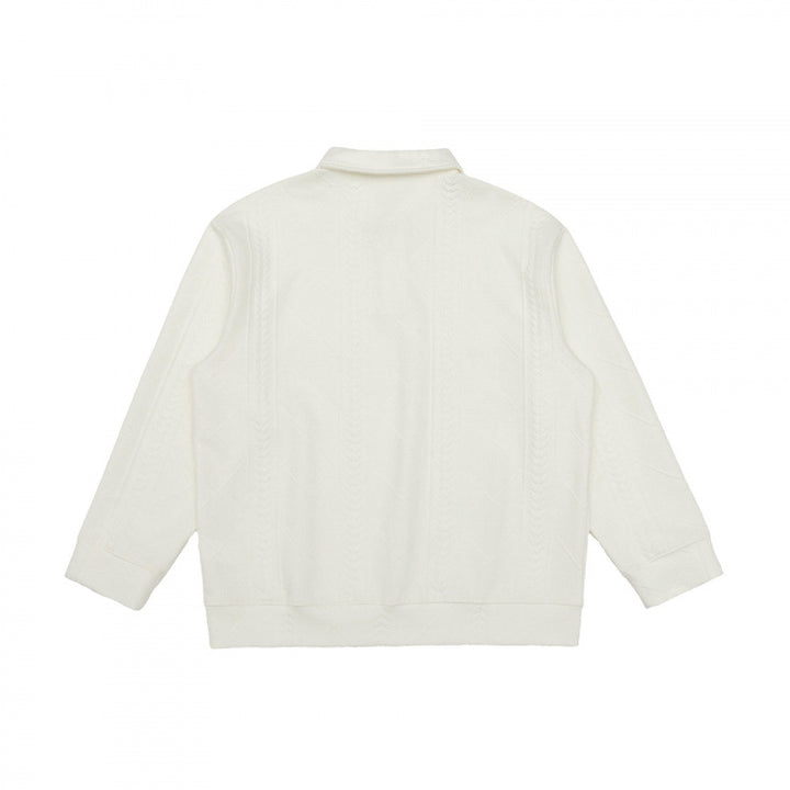 Unisex polo shirt knitted sweater with cable pattern, boxy cut and shirt collar Mune Fashion