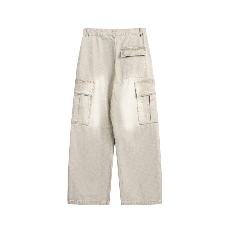 Unisex Loose-fit Cargo Canvas Pants with multifunctional flap pockets and Used Finish Mune Fashion