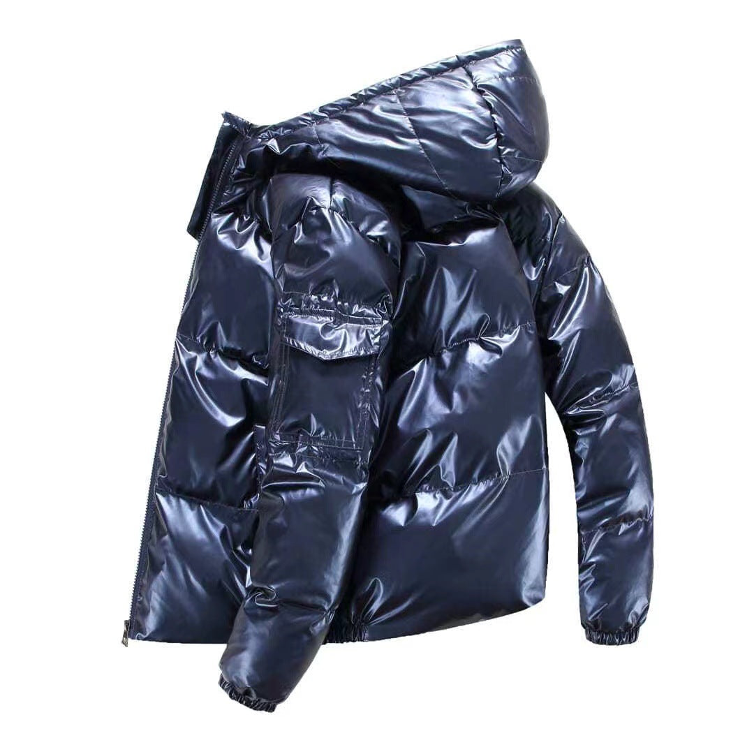Men's glossy puffer jacket with hood, padded thermal lining and water-repellent lacquer look Mune Fashion