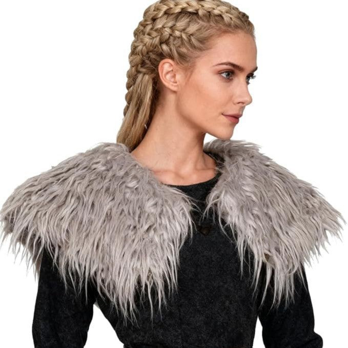 Ladies' shoulder stole made of long-fiber artificial fur with dramatic shaggy collar Mune Fashion