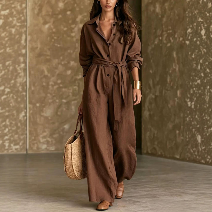 Ladies Elegant Shirt Dress with Waist Belt Mune Fashion