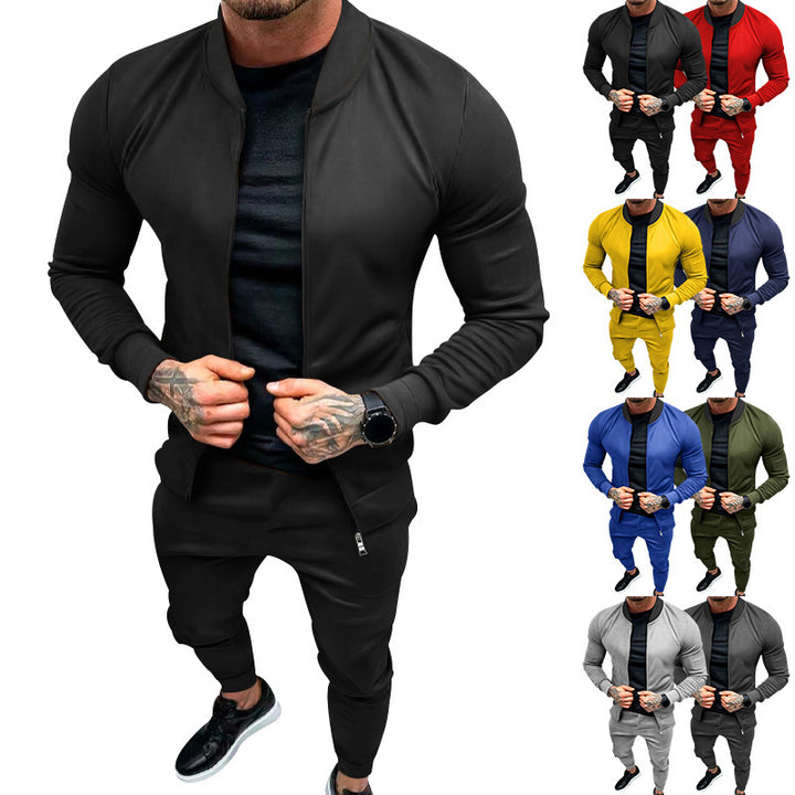 Men's sporty leisure training suit with tailored bomber jacket and tapered jogging pants made of elastic cotton blend Mune Fashion