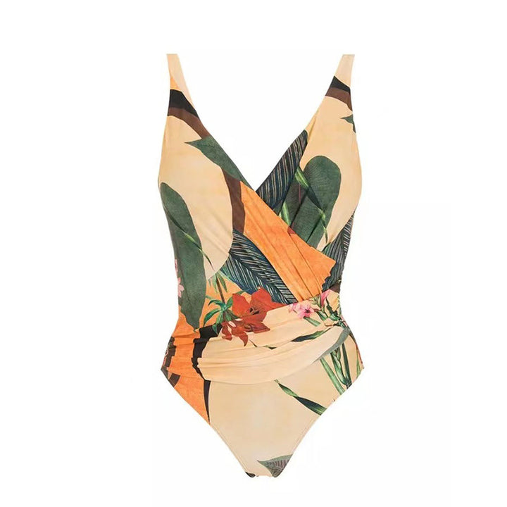 Women's One-Piece Swimsuit with Refined Wrap Design and Floral Print Mune Fashion