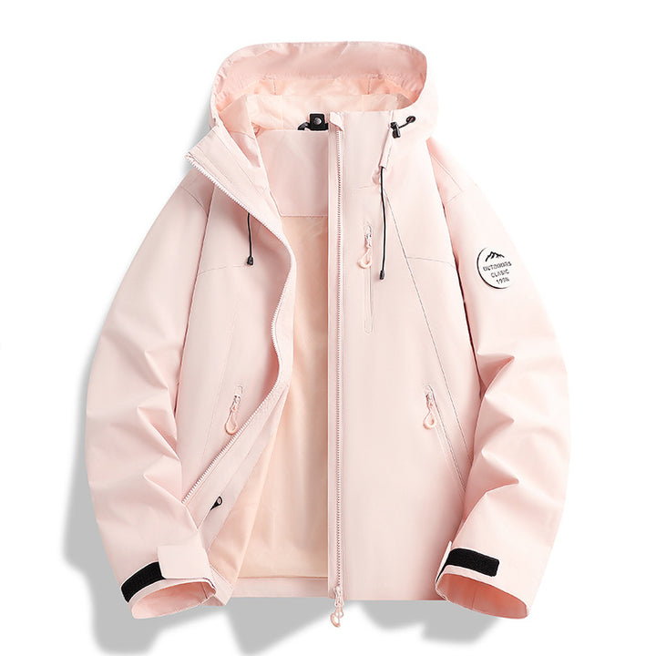 Women Lightweight Waterproof Hooded Jacket with Teddy Charm and Concealed Zipper Pockets Mune Fashion