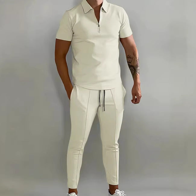 Men's Sporty Short Sleeve Polo Shirt and Pant Set