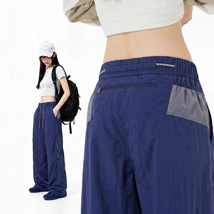 Women's Oversize Tech Lounge Pants with Contrast Seams, Reflective Zipper Pockets & Drawstring Waist Mune Fashion