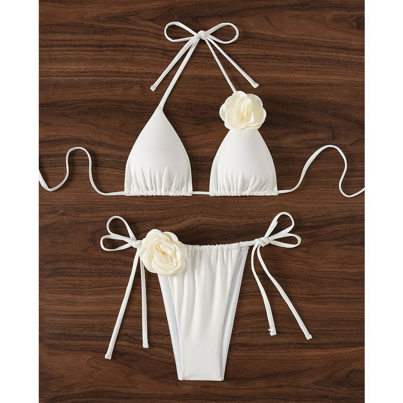 Ladies triangle bikini with playful flower appliques Mune Fashion