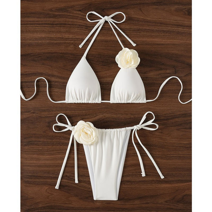 Ladies triangle bikini with playful flower appliques Mune Fashion