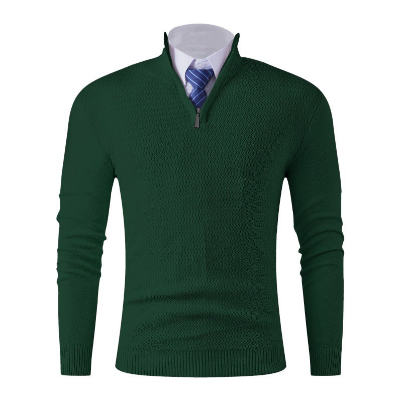Men's Slim-Fit Fine Knit Sweater with Half Zip and Structured Wave Look Mune Fashion