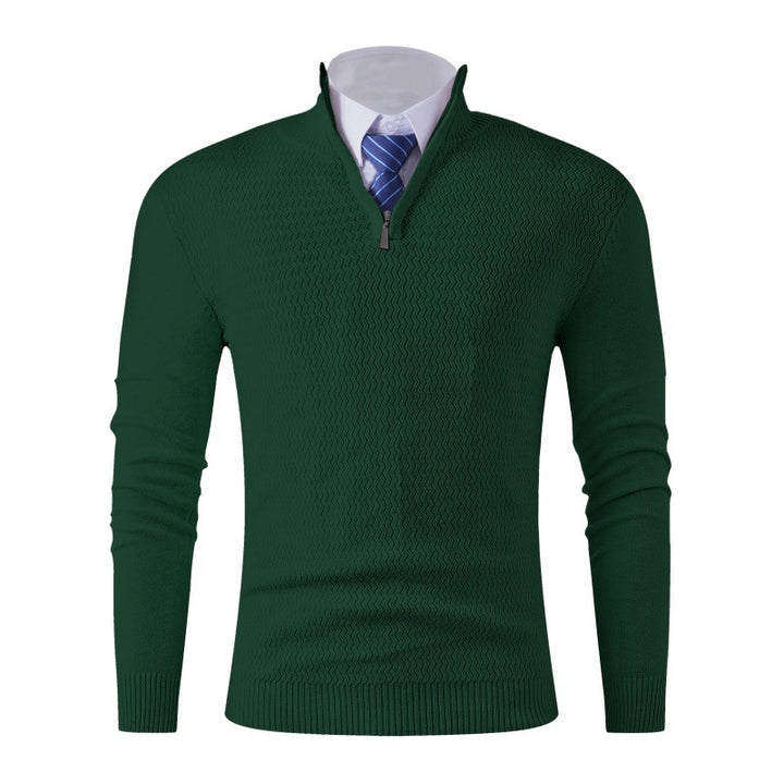Men's Slim-Fit Fine Knit Sweater with Half Zip and Structured Wave Look Mune Fashion