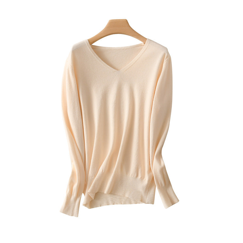 Women light V-neck cashmere-look fine knit sweater Mune Fashion