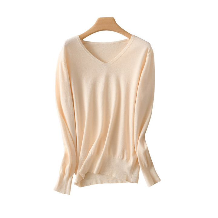 Women light V-neck cashmere-look fine knit sweater Mune Fashion