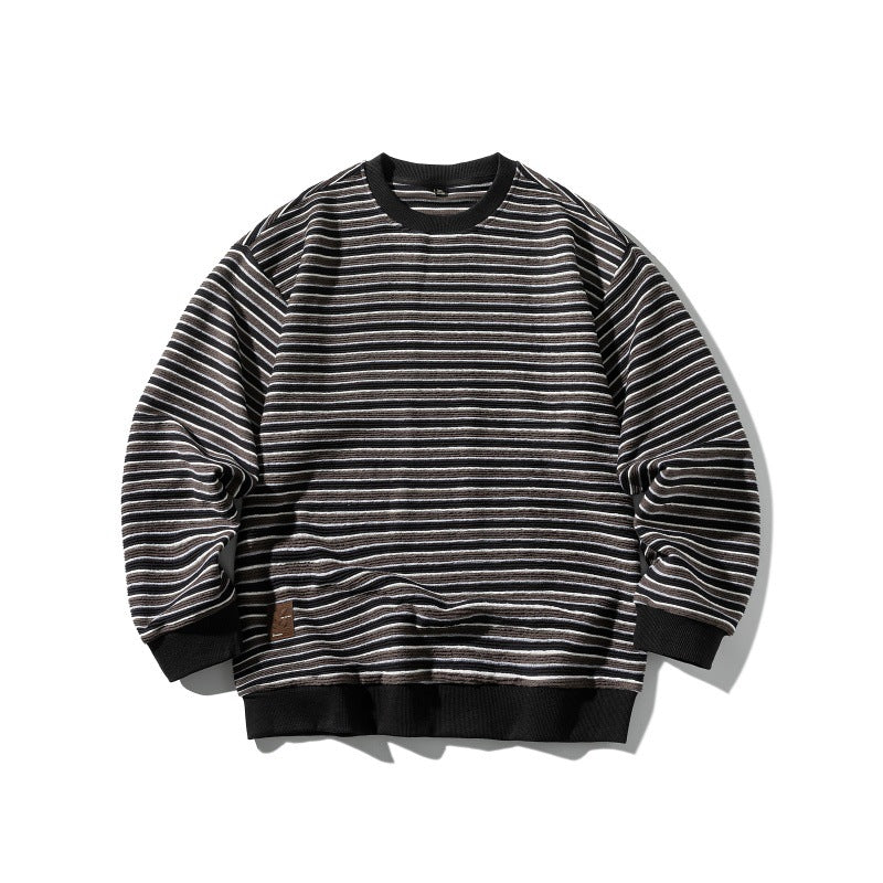 Unisex Striped Oversized Knit Sweatshirt with Ribbed Cuffs and Round Neck