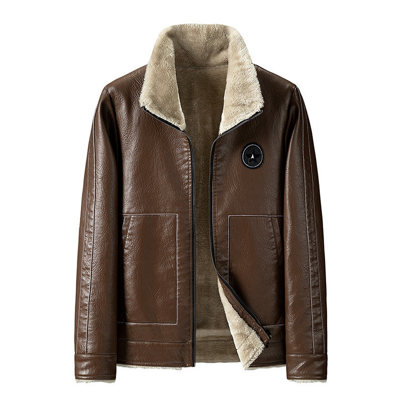 Men's Faux Leather Pilot Jacket with Sherpa Lining and Zip Mune Fashion