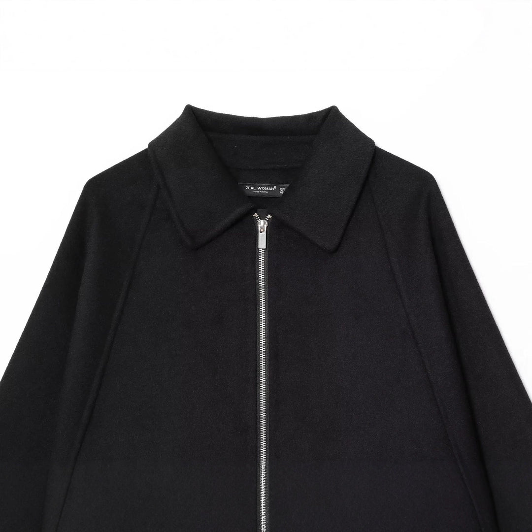 Women's casual zip overshirt with shirt collar, raglan sleeves, and extended hem Mune Fashion